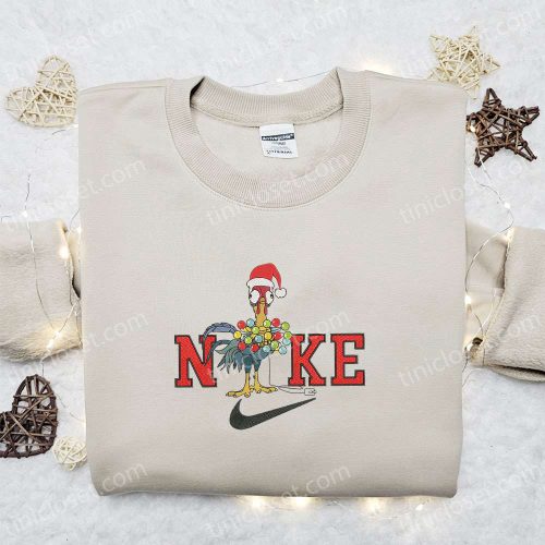 Hei Hei Chicken Christmas Light x Nike Embroidered Sweatshirt: Cartoon Merry Christmas Shirt B Gift for Men Women Gift Ideas