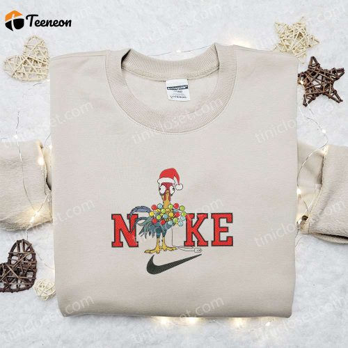 Hei Hei Chicken Christmas Light x Nike Embroidered Sweatshirt: Cartoon Merry Christmas Shirt B Gift for Men Women Gift Ideas