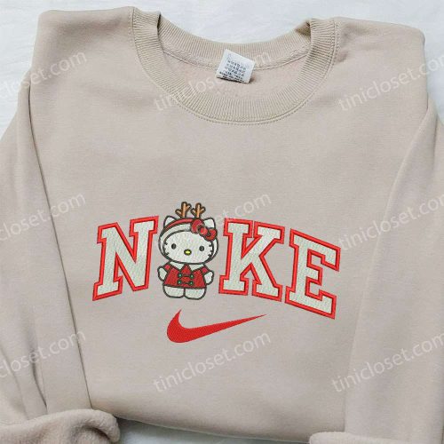 Hello Kitty Christmas Reindeer x Nike Shirt: F Gift for Men Women Nike Inspired Embroidered Sweatshirt Perfect Christmas Gift for Family