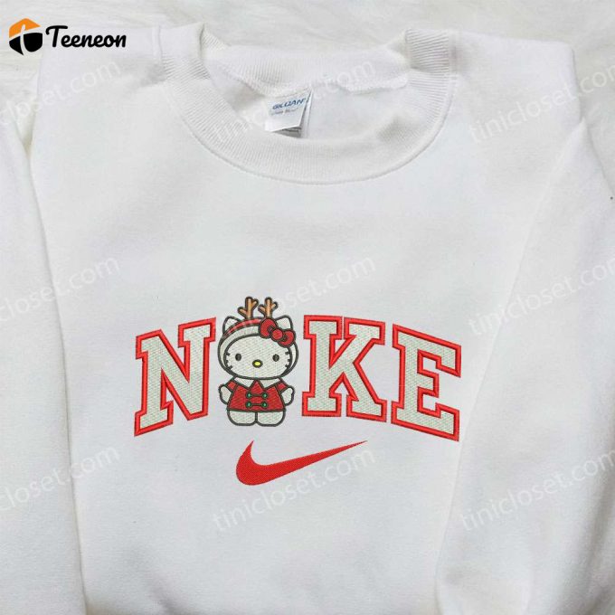 Hello Kitty Christmas Reindeer X Nike Shirt: F Gift For Men Women Nike Inspired Embroidered Sweatshirt Perfect Christmas Gift For Family