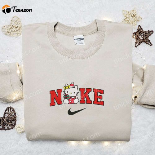 Hello Kitty Christmas x Nike Cartoon Embroidered Sweatshirt – F Gift for Men Women Merry Christmas Shirt – B Gift for Men Women Gift Ideas