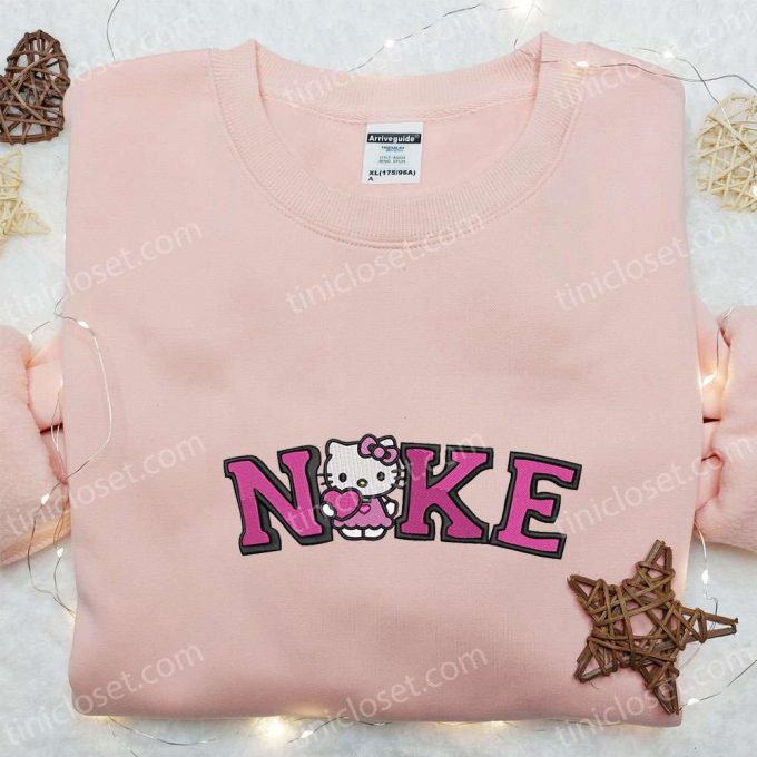 Hello Kitty Heart X Nike Cartoon Embroidered Tshirt – Stylish Hello Kitty &Amp; Nike Inspired Shirt