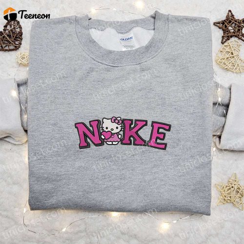 Hello Kitty Heart x Nike Cartoon Embroidered Tshirt – Stylish Hello Kitty & Nike Inspired Shirt