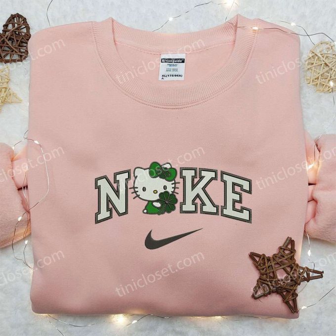 Hello Kitty X Nike Embroidered Shirt: Four-Leaf Clover D Gift For Men Women Cute Nike Inspired Logo Shirt Perfect Gift For Daughter