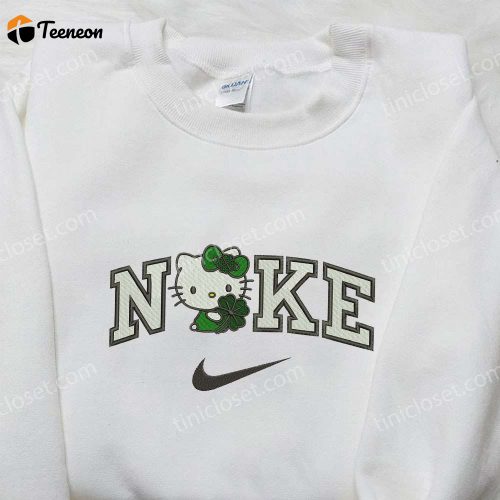 Hello Kitty x Nike Embroidered Shirt: Four-Leaf Clover D Gift for Men Women Cute Nike Inspired Logo Shirt Perfect Gift for Daughter