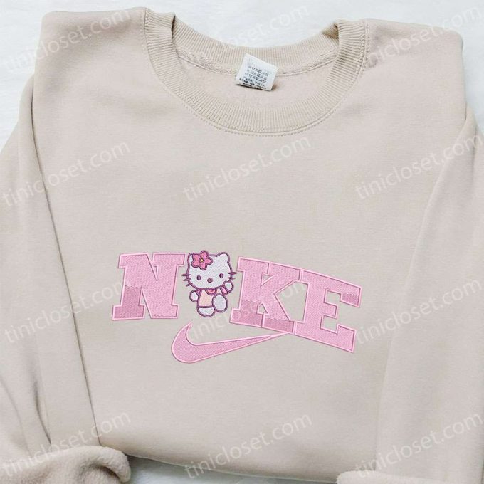 Hello Kitty X Nike Cartoon Embroidered Sweatshirt &Amp; Shirt: Stylish Nike-Inspired Apparel With Hello Kitty Embroidery