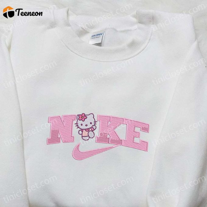 Hello Kitty X Nike Cartoon Embroidered Sweatshirt &Amp;Amp; Shirt: Stylish Nike-Inspired Apparel With Hello Kitty Embroidery