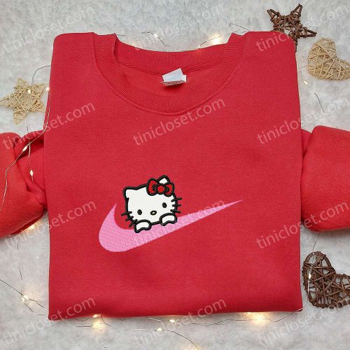 Hello Kitty x Nike Swoosh Cartoon Embroidered Shirt – Stylish Hello Kitty & Nike Inspired D Gift for Men Women