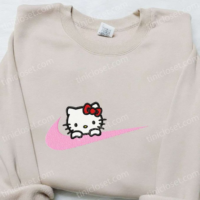 Hello Kitty X Nike Swoosh Cartoon Embroidered Shirt – Stylish Hello Kitty &Amp; Nike Inspired D Gift For Men Women