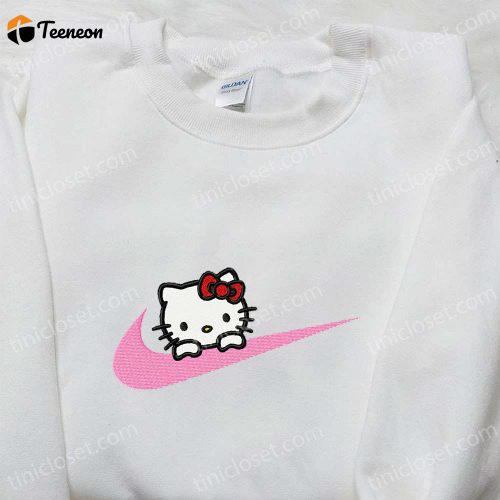 Hello Kitty x Nike Swoosh Cartoon Embroidered Shirt – Stylish Hello Kitty & Nike Inspired D Gift for Men Women