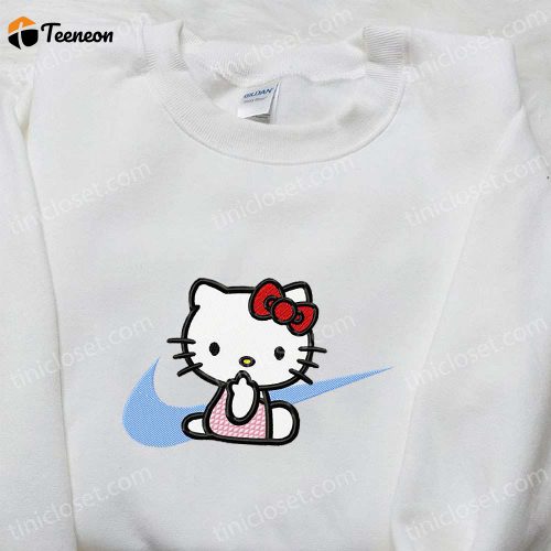 Hello Kitty x Nike Swoosh Cartoon Embroidered Sweatshirt & Shirt: Trendy Nike Inspired Apparel with Cute Hello Kitty D Gift for Men Women