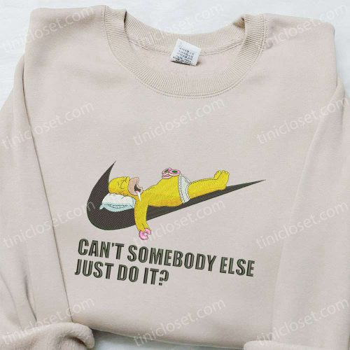 Homer Sleeping x Swoosh Cartoon Embroidered Sweatshirt – Nike Inspired Shirt Perfect Birthday Gift Idea