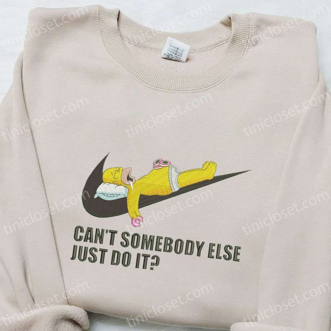 Homer Sleeping X Swoosh Cartoon Embroidered Sweatshirt – Nike Inspired Shirt Perfect Birthday Gift Idea