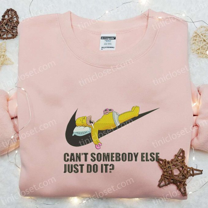 Homer Sleeping X Swoosh Cartoon Embroidered Sweatshirt – Nike Inspired Shirt Perfect Birthday Gift Idea