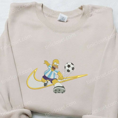 Hommer Simpson Soccer x Swoosh Cartoon Hoodie: Nike Inspired Embroidered Shirt Perfect Family Gift