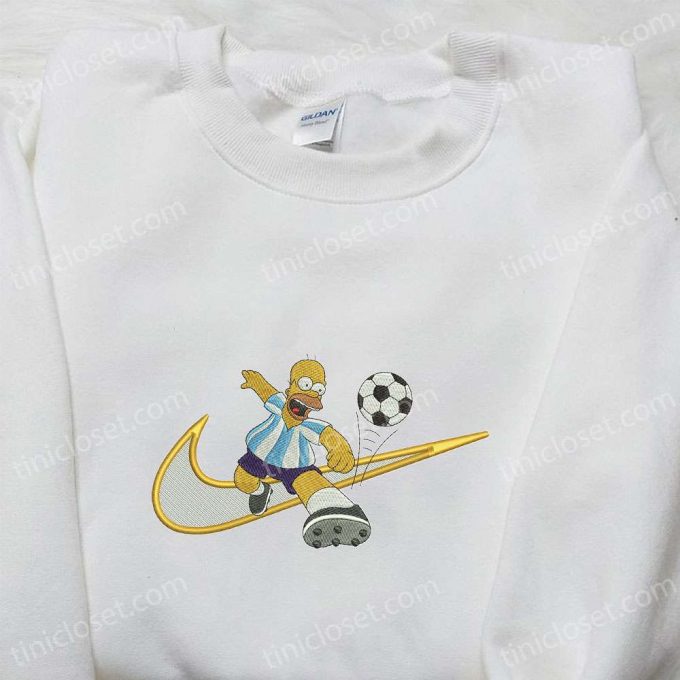 Hommer Simpson Soccer X Swoosh Cartoon Hoodie: Nike Inspired Embroidered Shirt Perfect Family Gift