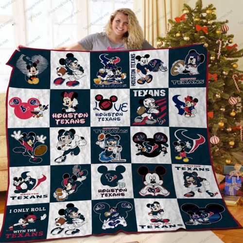 Houston Texans Disney Mickey Quilt Blanket – NFL Bedding Set for Home Decor & Gifting