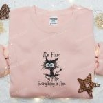 Fine Im Fine Everything Is Fine Black Cat Embroidered Shirt: Funny & B Gift for Men Women Family Gift