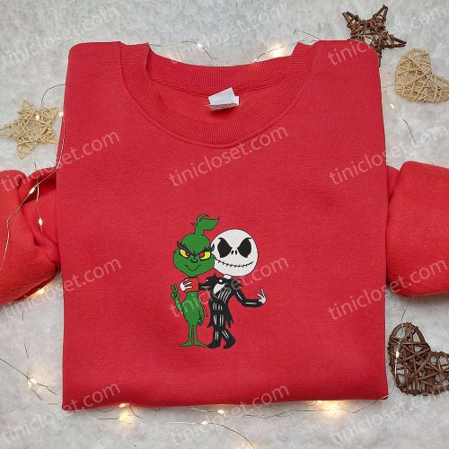 Jack Skellington & Grinch Embroidered Shirt: Funny T-shirt Perfect Family Gifts