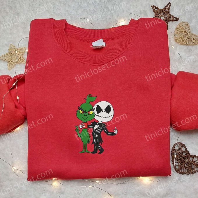 Jack Skellington &Amp; Grinch Embroidered Shirt: Funny T-Shirt Perfect Family Gifts