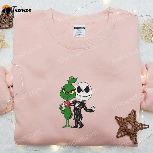 Jack Skellington & Grinch Embroidered Shirt: Funny T-shirt Perfect Family Gifts