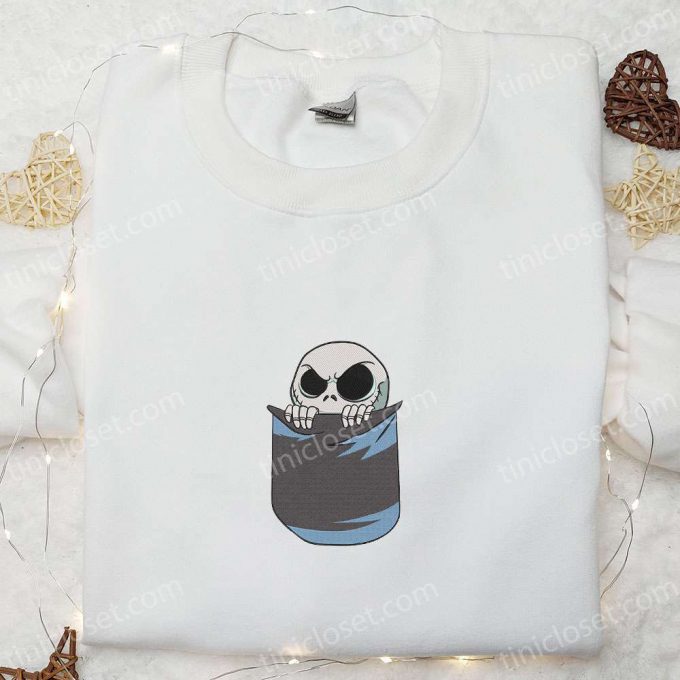 Spooky Style: Jack Skellington In The Pocket Embroidered Shirt &Amp; More – Nightmare Before Christmas Characters T-Shirt &Amp; Nike Inspired Sweatshirt