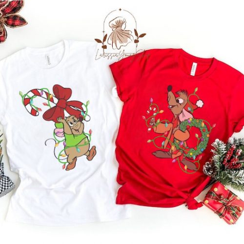 Spread Holiday Cheer with Jaq and Gus Christmas Shirt – Festive Disney Design for Men Women and Kids