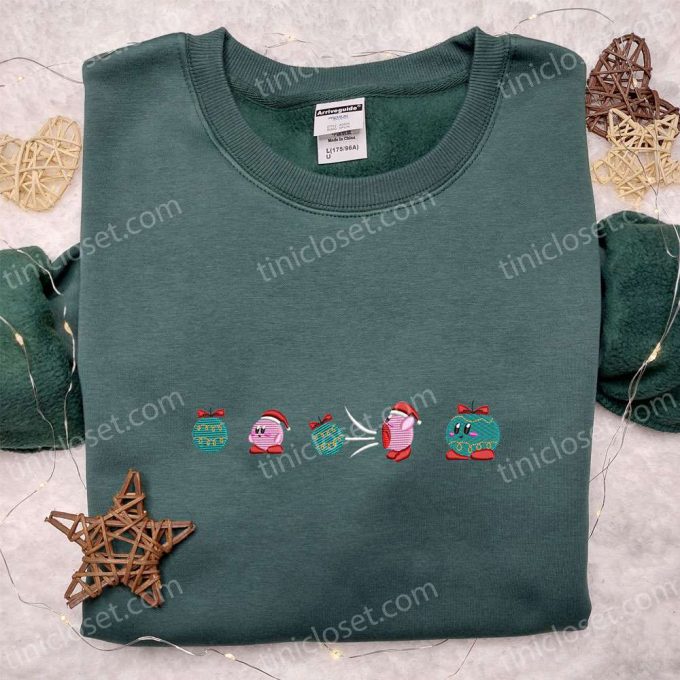 Kirby Eating Christmas Ornament Embroidered Shirt Hoodie &Amp; Sweatshirt – F Gift For Men Women Game Character Apparel