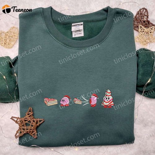 Kirby Eating Santa Embroidered Shirt Hoodie & Sweatshirt: F Gift for Men Women Christmas Game Character Apparel