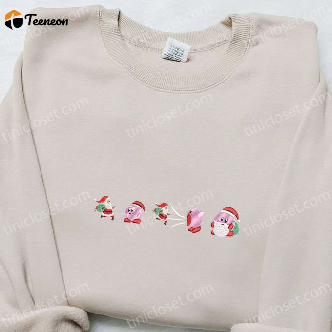 Kirby Eating Santa Embroidered Shirt Hoodie &Amp;Amp; Sweatshirt: F Gift For Men Women Christmas Game Character Apparel