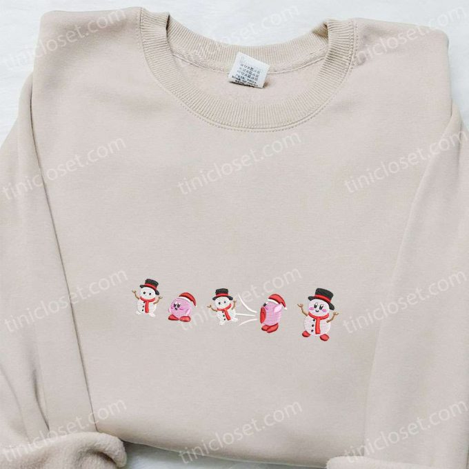 F Gift For Men Women Kirby Embroidered Apparel: Snowman Shirt Game Character Hoodie &Amp; Christmas Sweatshirt