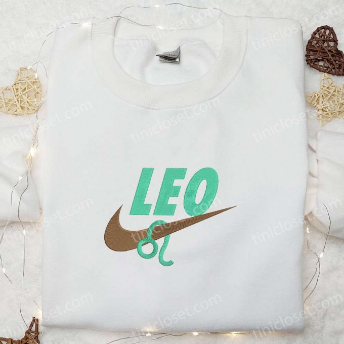 Leo Zodiac X Nike Swoosh Shirt &Amp; Hoodie: B Gift For Men Women Family Gifts Nike Inspired Embroidery