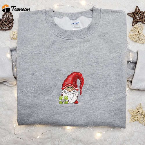 Get F Gift for Men Women with Gnome & Candy Cane Embroidered Sweatshirt – Perfect Christmas Gift Idea