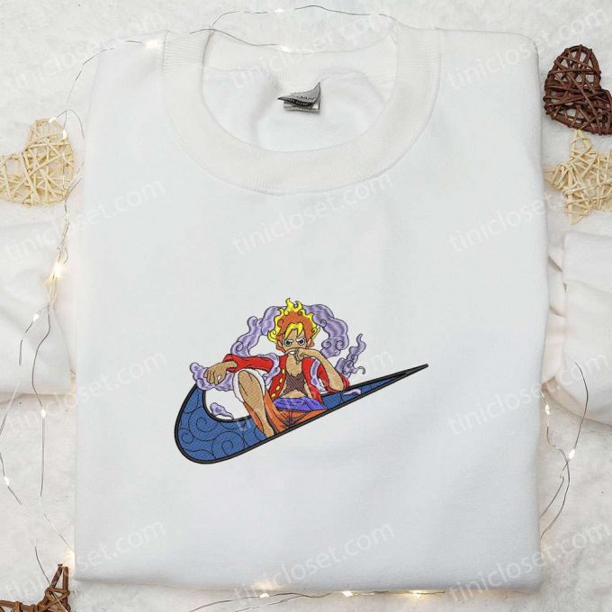 Luffy Gear 5 X Swoosh Anime Embroidered Sweatshirt – B Gift For Men Women One Piece Gift For Family