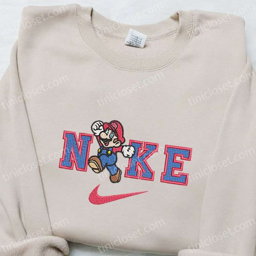 Super Mario x Nike Cartoon Embroidered Shirt – Stylish Nintendo-Inspired Nike Shirt