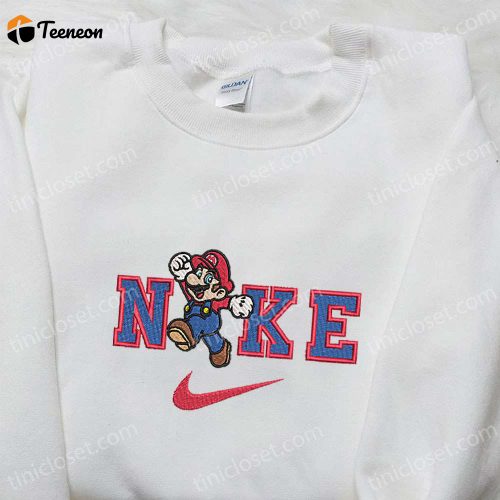 Super Mario x Nike Cartoon Embroidered Shirt – Stylish Nintendo-Inspired Nike Shirt