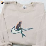 Mermaid x Swoosh Nike Inspired Embroidered Shirt: B Gift for Men Women Family Gift Ideas