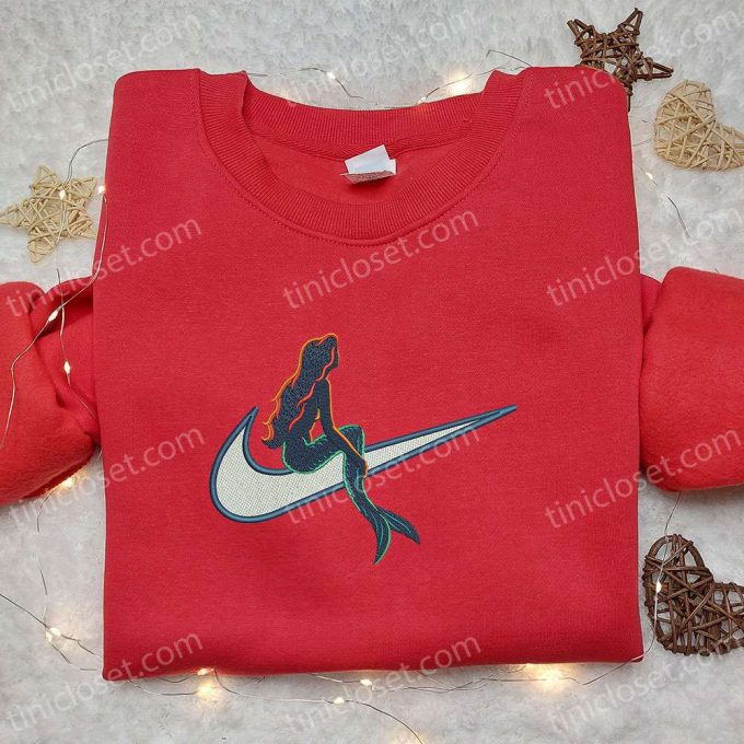 Mermaid X Swoosh Nike Inspired Embroidered Shirt: B Gift For Men Women Family Gift Ideas