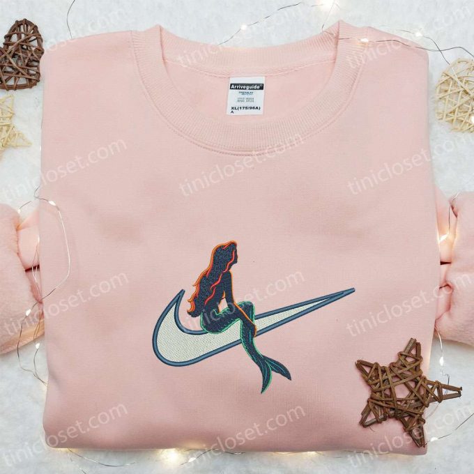 Mermaid X Swoosh Nike Inspired Embroidered Shirt: B Gift For Men Women Family Gift Ideas