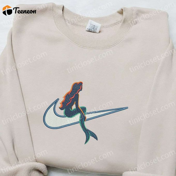 Mermaid X Swoosh Nike Inspired Embroidered Shirt: B Gift For Men Women Family Gift Ideas