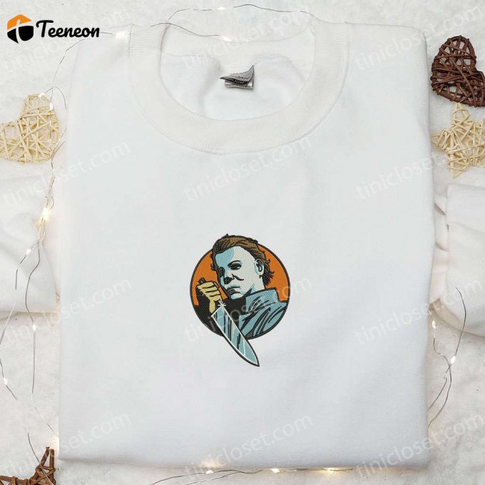 Spooky Embroidered Shirt: Michael Myers &Amp;Amp; Horror Movie Characters – Stand Out In Style With This Eerie And Iconic D Gift For Men Women!