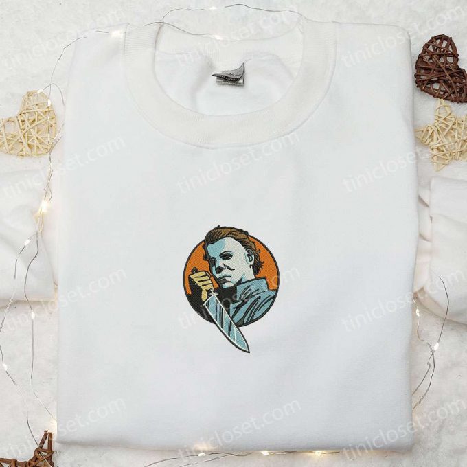 Spooky Embroidered Shirt: Michael Myers &Amp; Horror Movie Characters – Stand Out In Style With This Eerie And Iconic D Gift For Men Women!