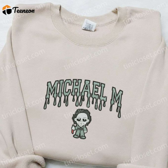 Michael Myers Embroidered Hoodie – Horror Movie Characters Sweatshirt – Spooky Embroidered Shirt