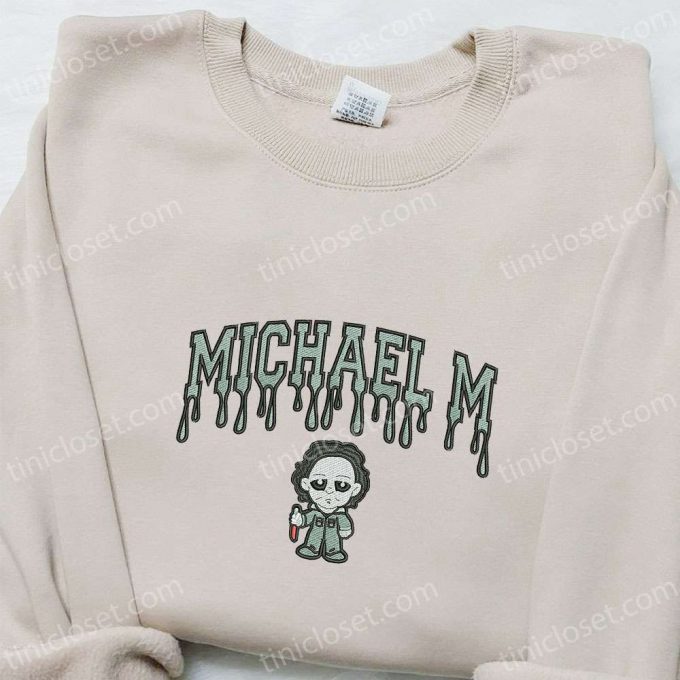 Michael Myers Embroidered Hoodie – Horror Movie Characters Sweatshirt – Spooky Embroidered Shirt