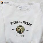 Spooky Michael Myers  Gift for Men Women 1957 Illinois Embroidered Hoodie: Horror Movie Characters Sweatshirt