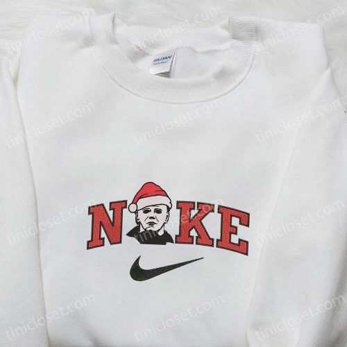 Michael Myers Face x Nike Embroidered Sweatshirt: Movie Merry Christmas Shirt B Gift for Men Women Gift Ideas