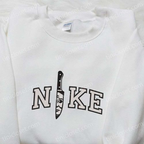 Michael Myers Knife x Nike Embroidered Tshirt: Movie Inspired Shirt with Nike Logo Embroidery