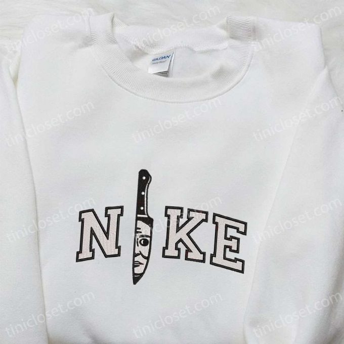 Michael Myers Knife X Nike Embroidered Tshirt: Movie Inspired Shirt With Nike Logo Embroidery