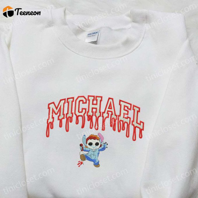 Spooky Stitch Embroidered Shirt: Michael Myers &Amp;Amp; Horror Movie Characters – Stand Out In Style With This Eerie And Captivating Shirt!