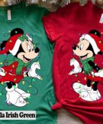 Sparkle this Christmas with Mickey and Minnie Mouse Disney Couples T-Shirt adorned with festive lights!